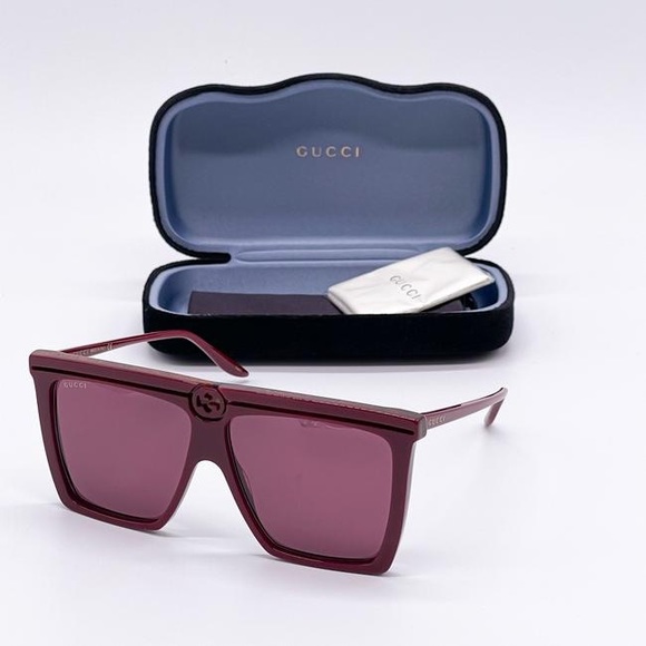 New - Gucci Burgundy New Gg0733s 003 Shield Sunglasses - Picture 3 of 13